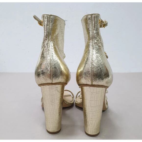 Chanel Gold Leather Camellia Ankle Strap Sandals - Size 40 - Picture 5 of 12